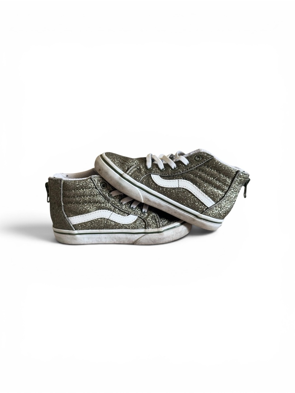 Vans Kids Glitter High-Top Sneakers in Olive with White Stripe
